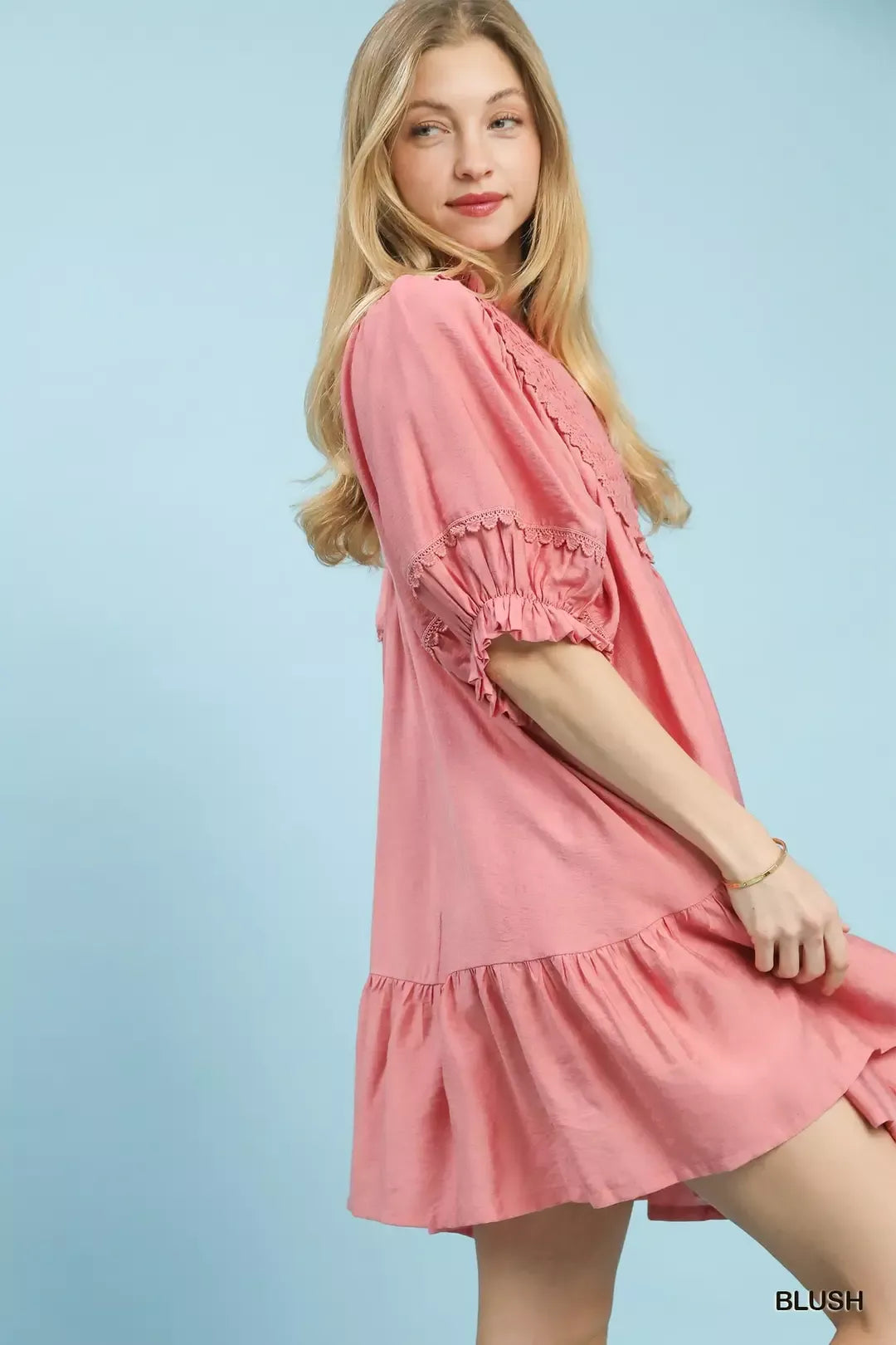 Umgee Smocked Bib Ruffle Hem Babydoll Dress | Dirt Rich Elegance | Apparel, Accessories, Home Goods & Personal Care