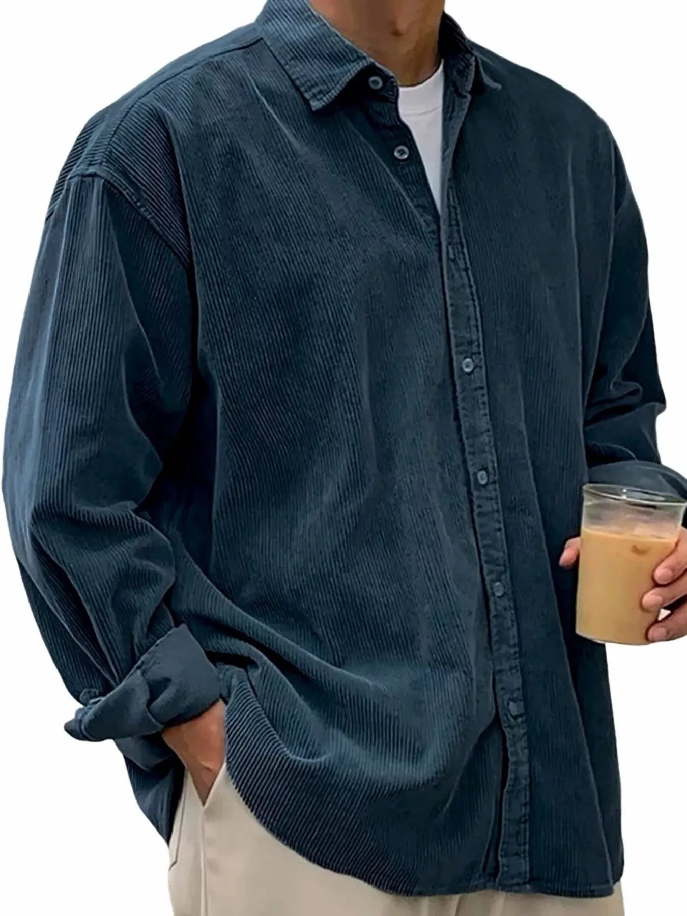 Men's Full Size Vintage Corduroy Long Sleeve Shirt Navy | Dirt Rich Elegance | Apparel, Accessories, Home Goods & Personal Care