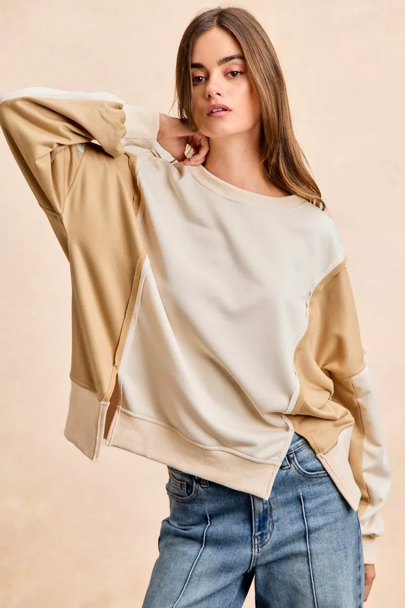 BiBi French Terry Color Block Top With Open Seam Detail | Dirt Rich Elegance | Apparel, Accessories, Home Goods & Personal Care