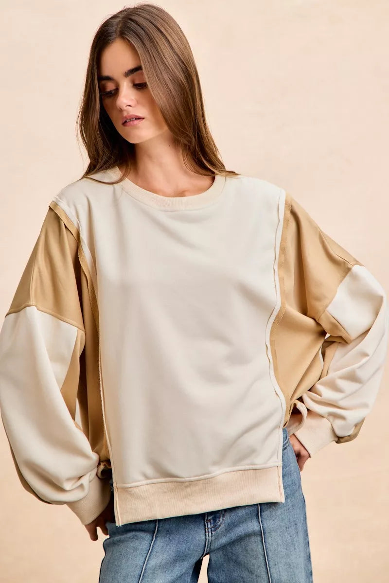 BiBi French Terry Color Block Top With Open Seam Detail | Dirt Rich Elegance | Apparel, Accessories, Home Goods & Personal Care