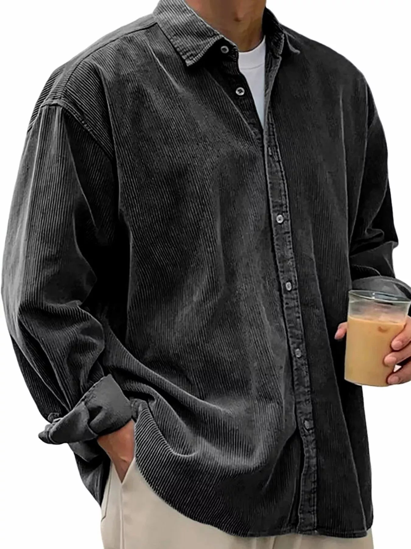 Men's Full Size Vintage Corduroy Long Sleeve Shirt Black | Dirt Rich Elegance | Apparel, Accessories, Home Goods & Personal Care