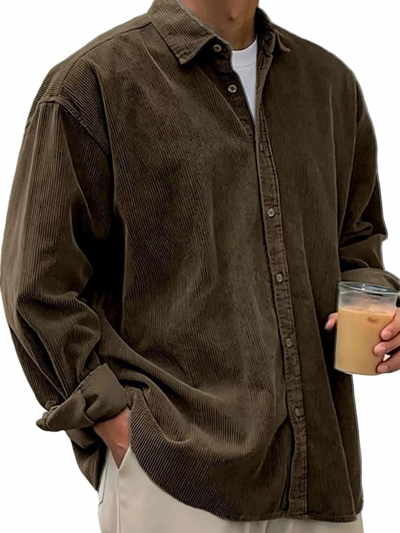 Men's Full Size Vintage Corduroy Long Sleeve Shirt Brown | Dirt Rich Elegance | Apparel, Accessories, Home Goods & Personal Care