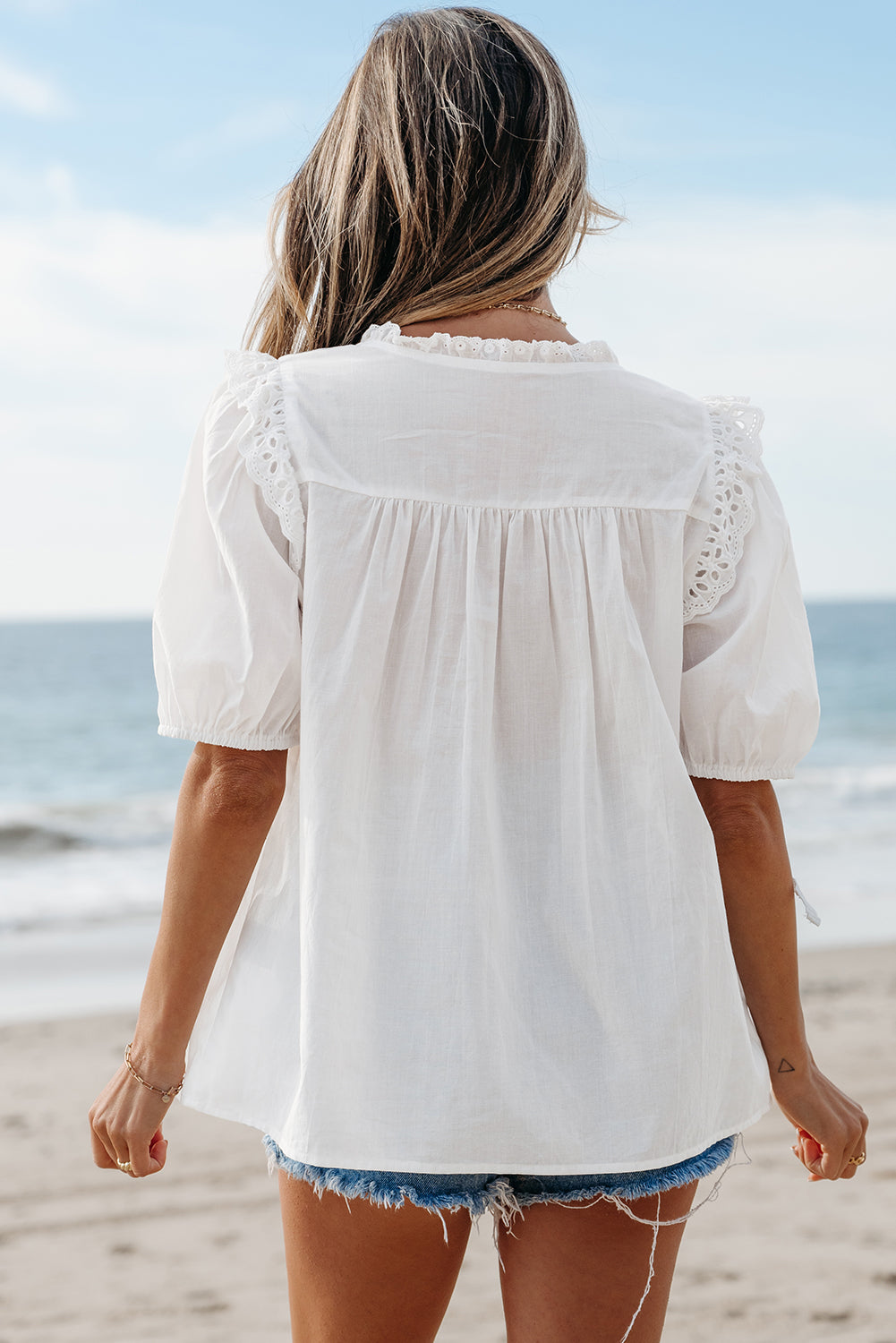 Ivory Embroidered Lace Tie Blouse | Dirt Rich Elegance | Apparel, Accessories, Home Goods & Personal Care