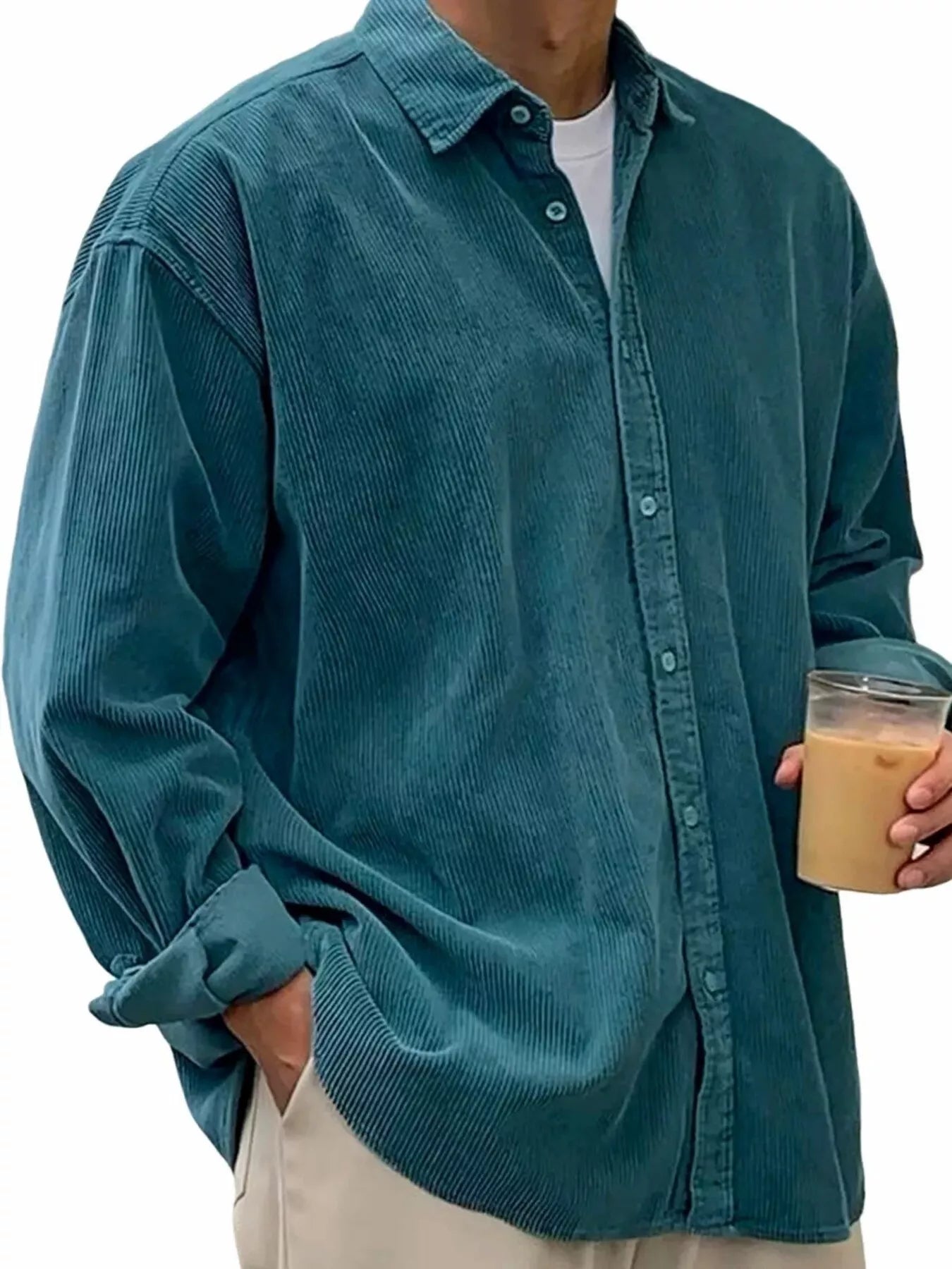Men's Full Size Vintage Corduroy Long Sleeve Shirt Teal | Dirt Rich Elegance | Apparel, Accessories, Home Goods & Personal Care