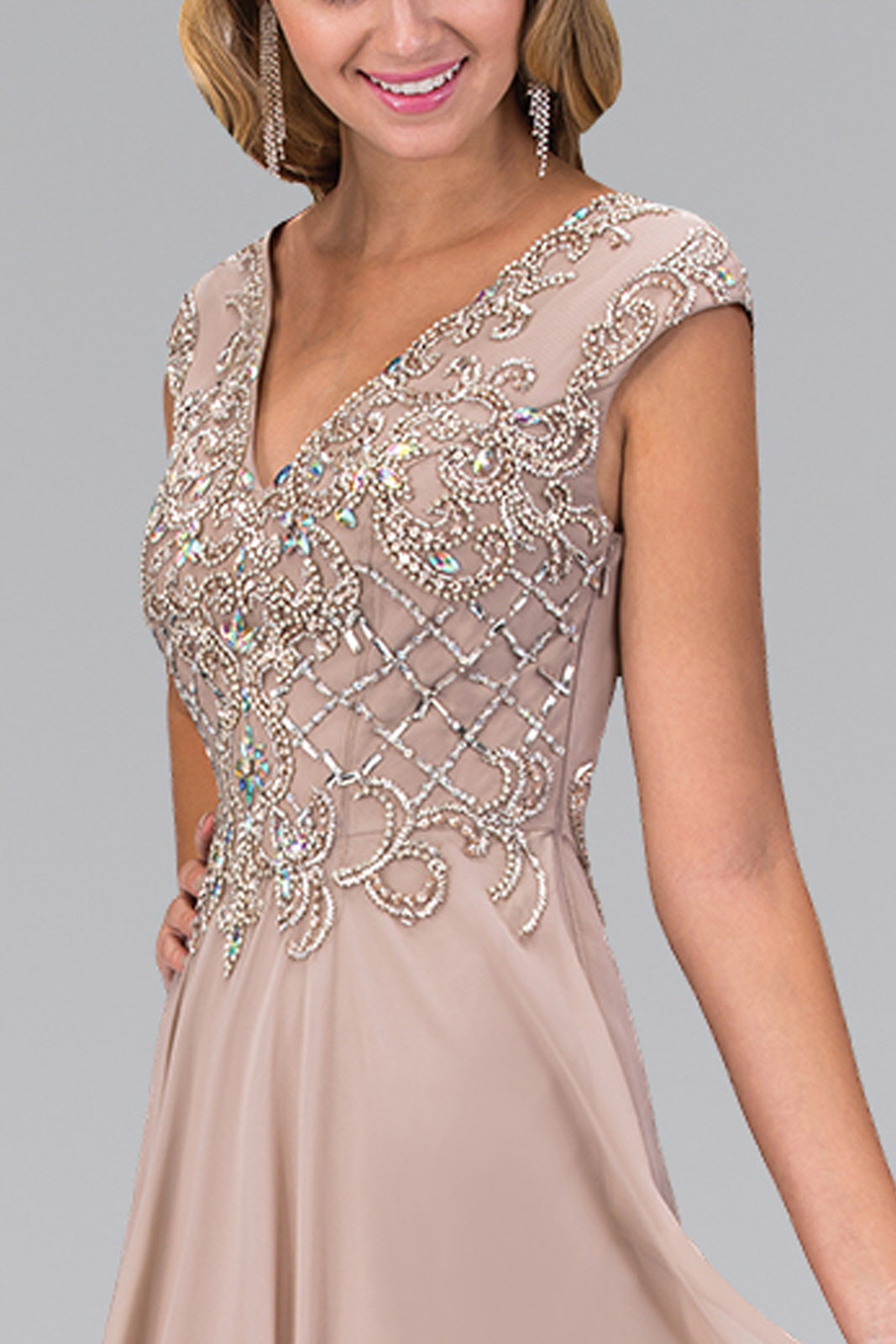 V-Neck Chiffon Floor Length Dress with Jewel Embellished Bodice | Dirt Rich Elegance | Apparel, Accessories, Home Goods & Personal Care