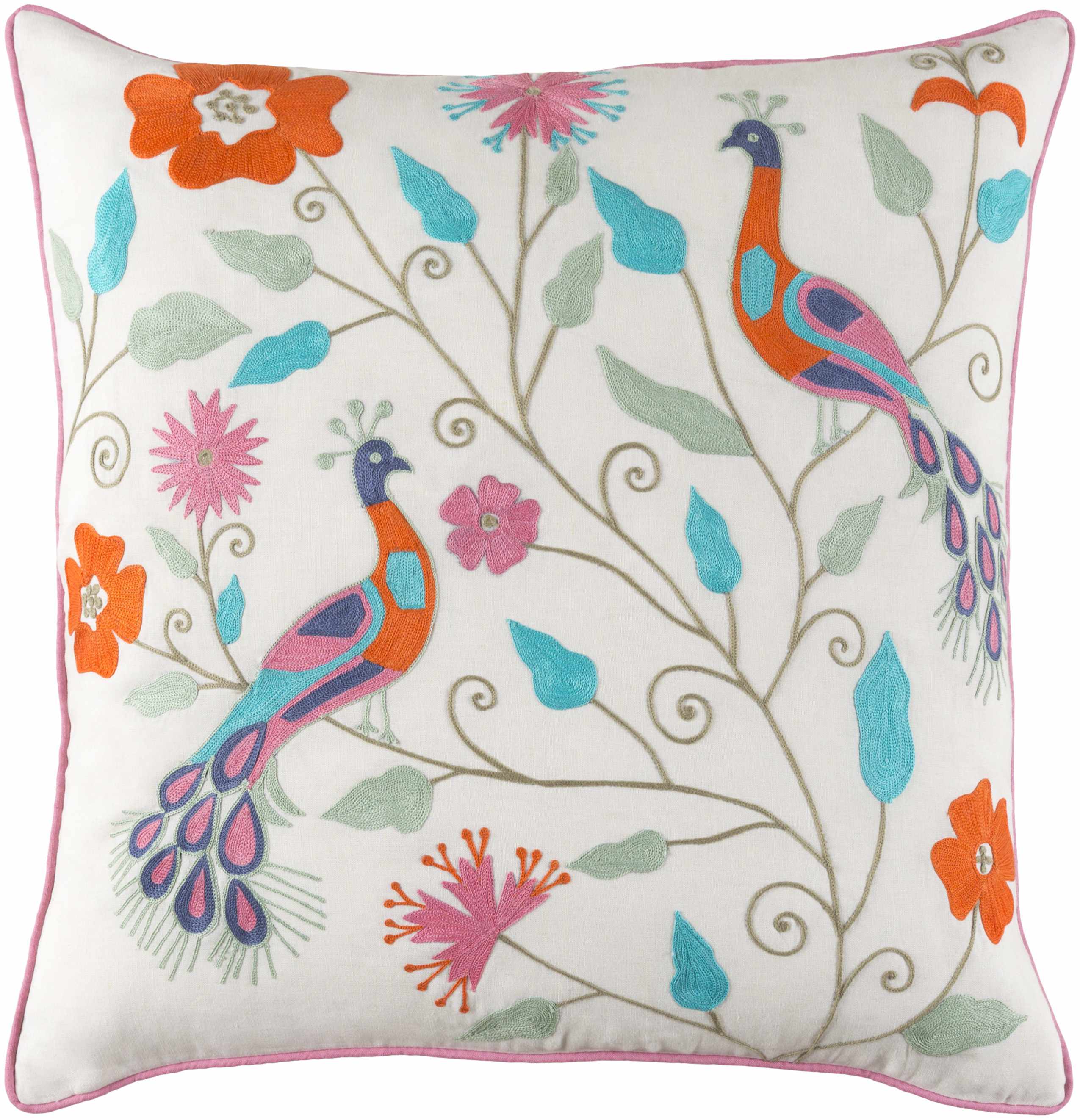 Peterhead Peacock Embroidery Floral Accent Pillow - Clearance 20" Square Pillow Cover | Dirt Rich Elegance | Apparel, Accessories, Home Goods & Personal Care
