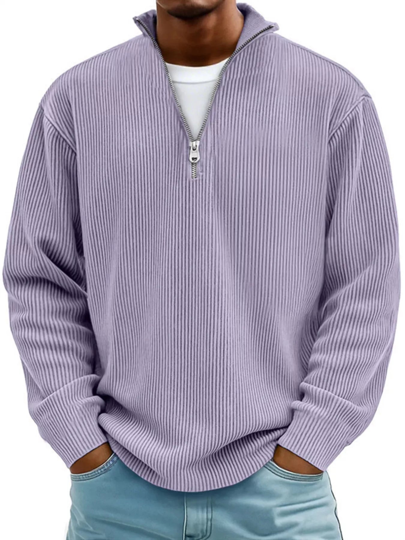 Men's Full Size Corduroy Quarter Zip Pullover Sweatshirt Lavender | Dirt Rich Elegance | Apparel, Accessories, Home Goods & Personal Care