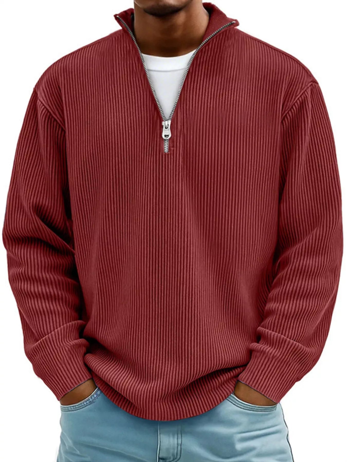 Men's Full Size Corduroy Quarter Zip Pullover Sweatshirt Dark Brown | Dirt Rich Elegance | Apparel, Accessories, Home Goods & Personal Care