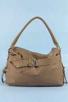 Fame Buckle Strap Detail Leather Handbag Brown one size | Dirt Rich Elegance | Apparel, Accessories, Home Goods & Personal Care