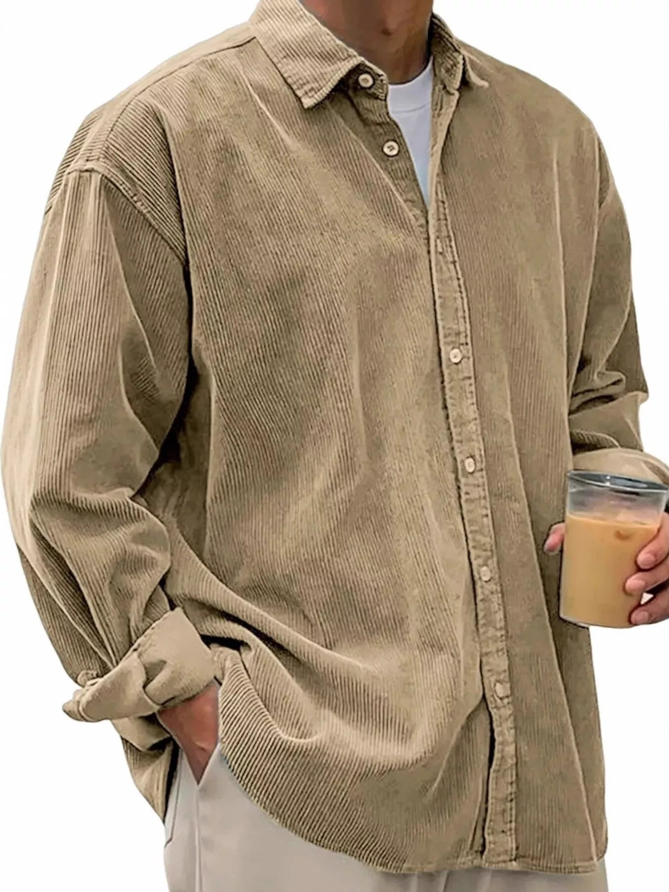 Men's Full Size Vintage Corduroy Long Sleeve Shirt Khaki | Dirt Rich Elegance | Apparel, Accessories, Home Goods & Personal Care