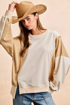 BiBi French Terry Color Block Top With Open Seam Detail | Dirt Rich Elegance | Apparel, Accessories, Home Goods & Personal Care