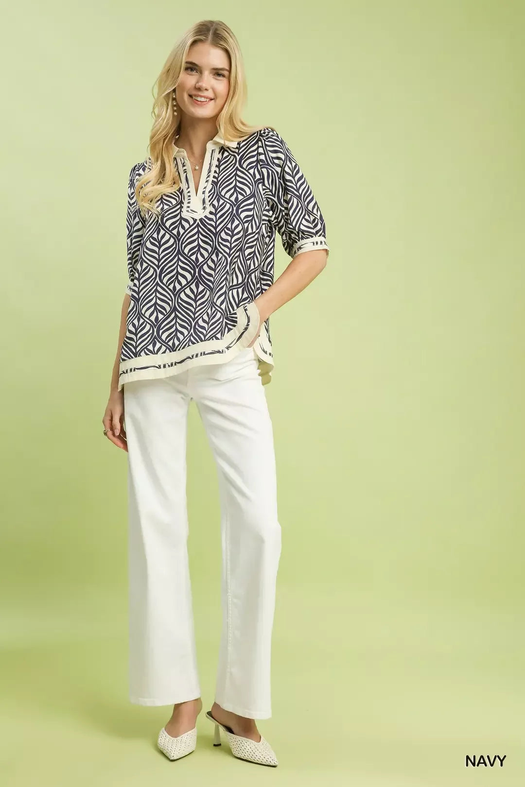 Umgee Geometric Leaf Print Popover Top | Dirt Rich Elegance | Apparel, Accessories, Home Goods & Personal Care