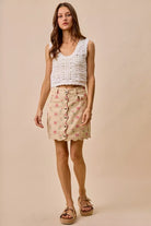 SO ME Floral Rose Print Cotton Twill Scallop Mini Skirt | Dirt Rich Elegance | Apparel, Accessories, Home Goods & Personal Care