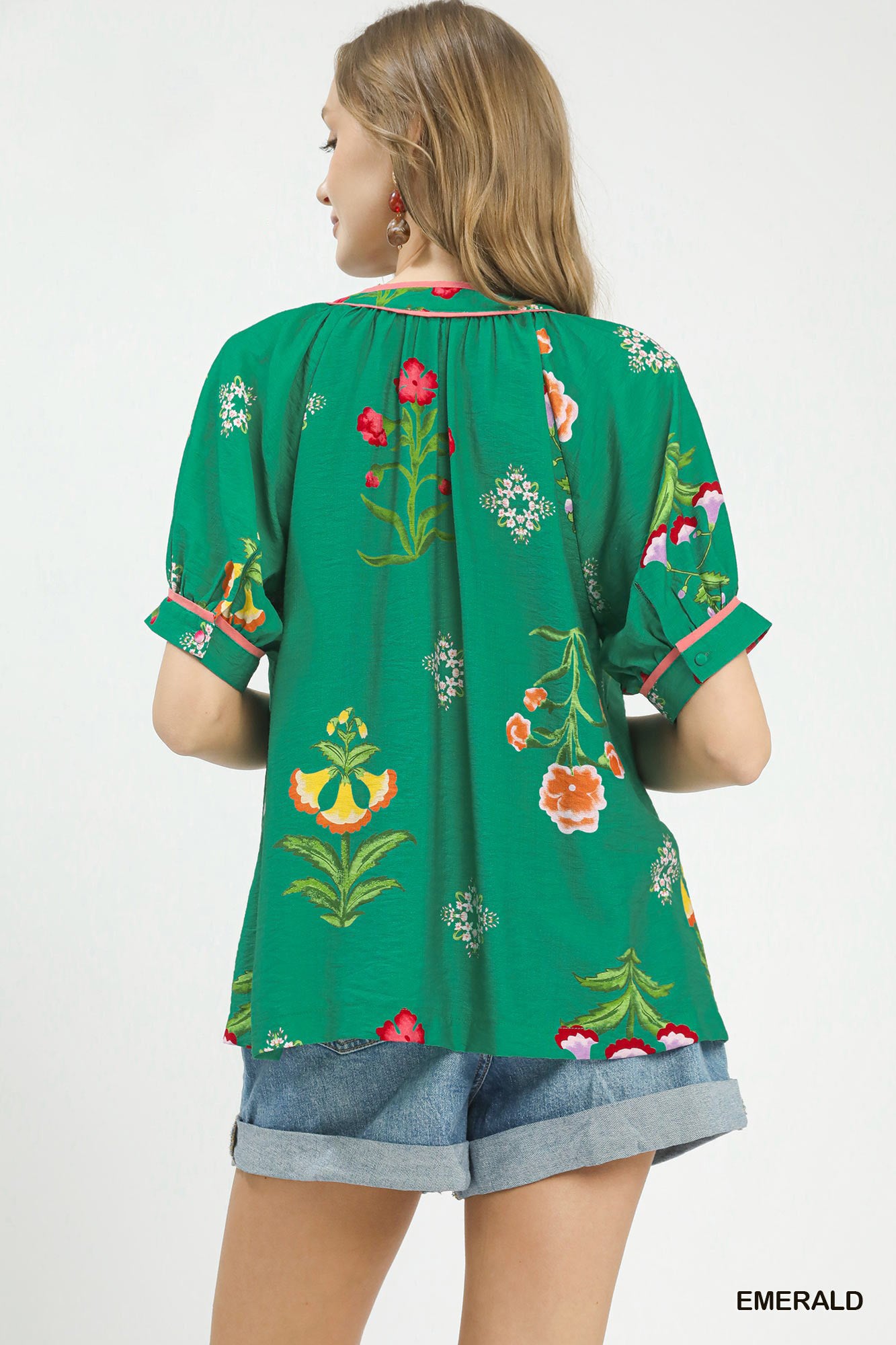 Miami Margaritas Botanical Print Contrast Trim Button Blouse | Dirt Rich Elegance | Apparel, Accessories, Home Goods & Personal Care