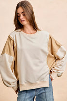 BiBi French Terry Color Block Top With Open Seam Detail | Dirt Rich Elegance | Apparel, Accessories, Home Goods & Personal Care