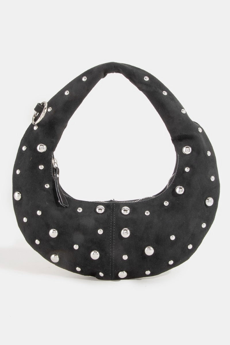 Fame Dome Studded Chrome Crescent Hand Bag SBK one size | Dirt Rich Elegance | Apparel, Accessories, Home Goods & Personal Care