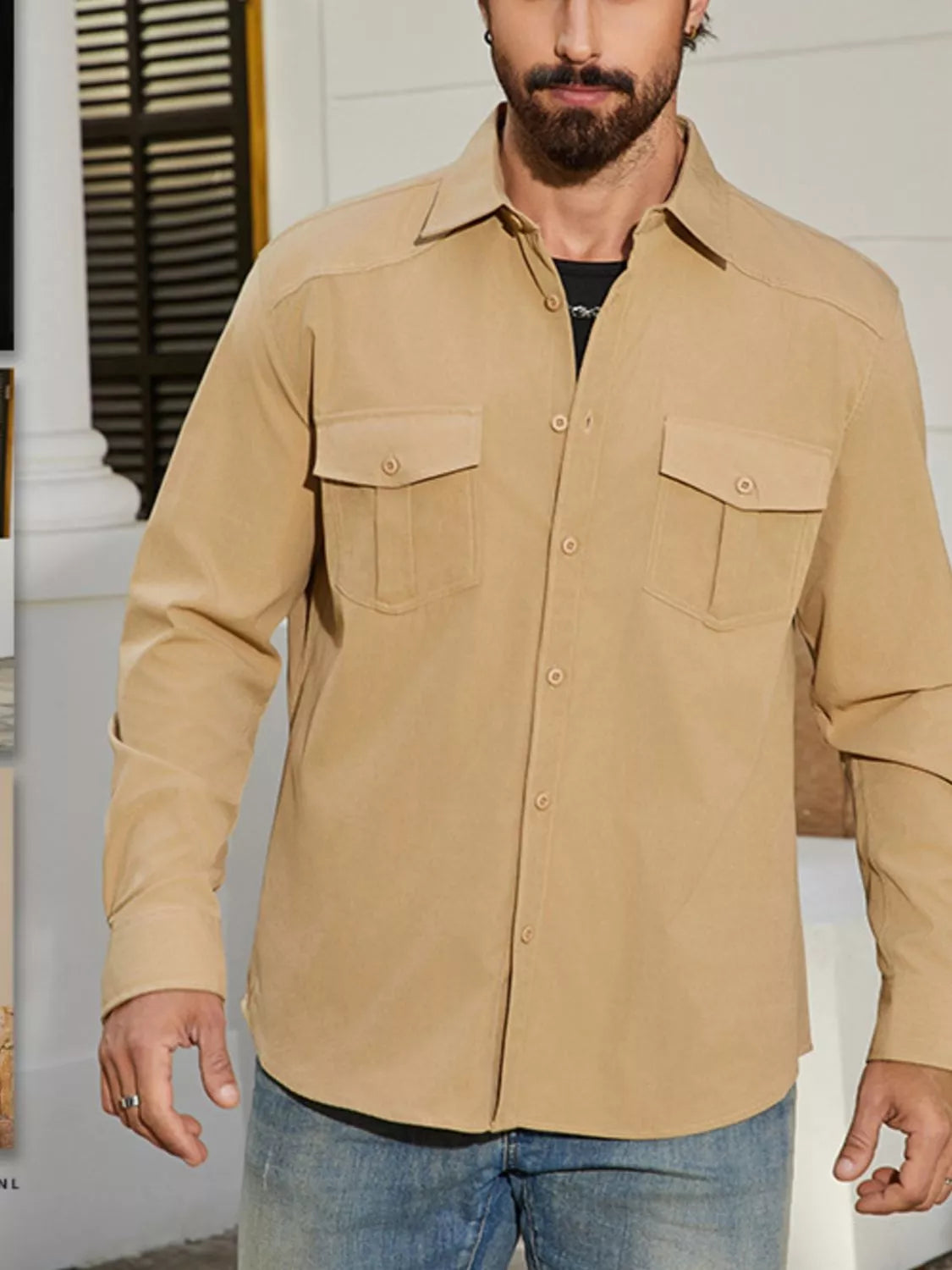 Men's Solid Color Long Sleeve Button-Up Shirt Khaki | Dirt Rich Elegance | Apparel, Accessories, Home Goods & Personal Care