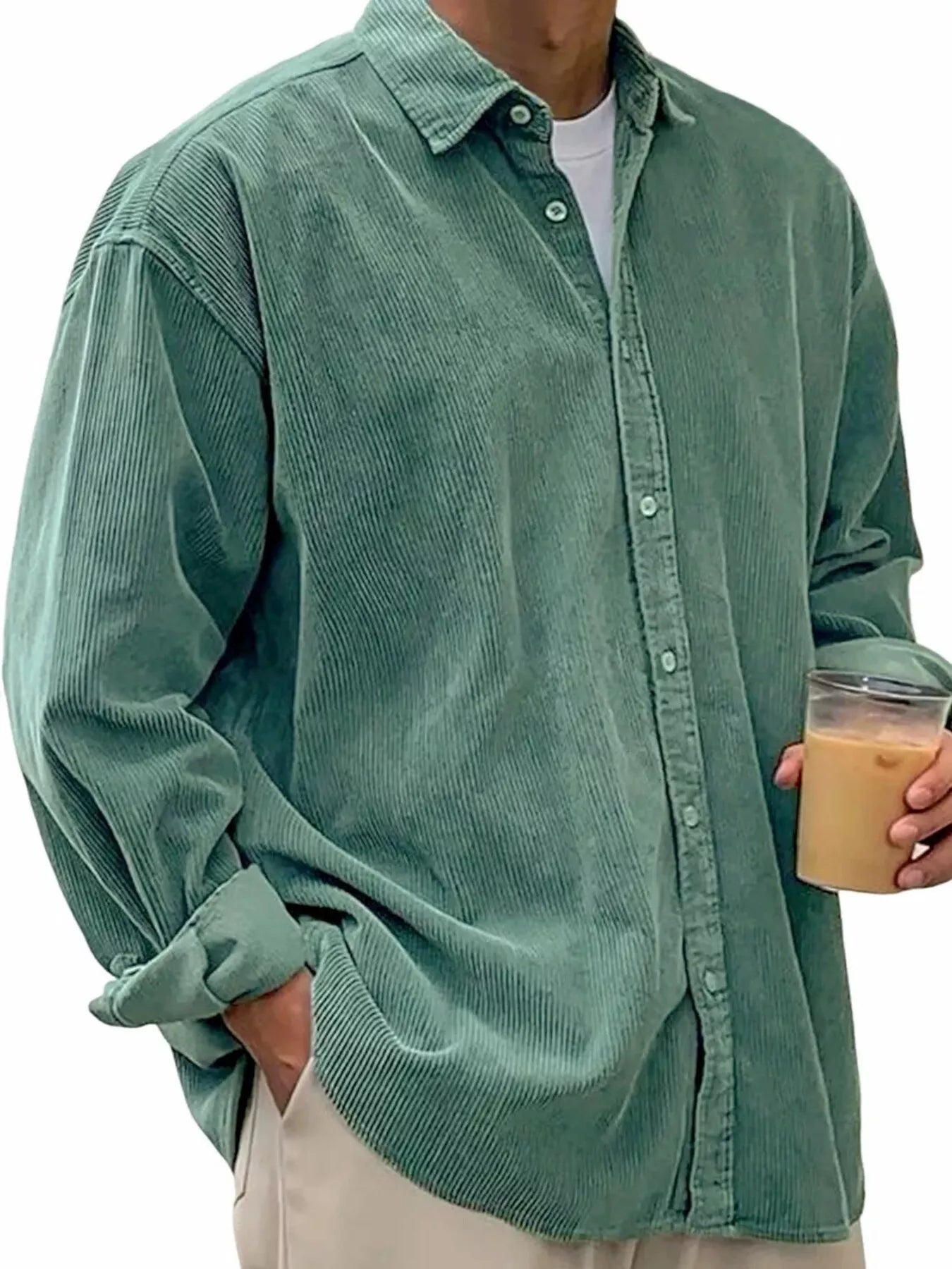 Men's Full Size Vintage Corduroy Long Sleeve Shirt Green | Dirt Rich Elegance | Apparel, Accessories, Home Goods & Personal Care