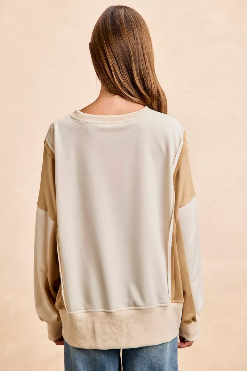 BiBi French Terry Color Block Top With Open Seam Detail | Dirt Rich Elegance | Apparel, Accessories, Home Goods & Personal Care