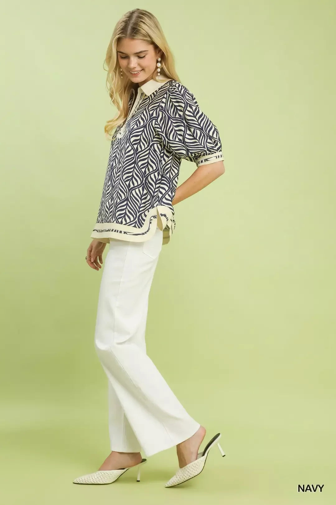 Umgee Geometric Leaf Print Popover Top | Dirt Rich Elegance | Apparel, Accessories, Home Goods & Personal Care