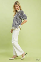 Umgee Geometric Leaf Print Popover Top | Dirt Rich Elegance | Apparel, Accessories, Home Goods & Personal Care