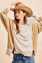 BiBi French Terry Color Block Top With Open Seam Detail | Dirt Rich Elegance | Apparel, Accessories, Home Goods & Personal Care