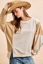 BiBi French Terry Color Block Top With Open Seam Detail | Dirt Rich Elegance | Apparel, Accessories, Home Goods & Personal Care