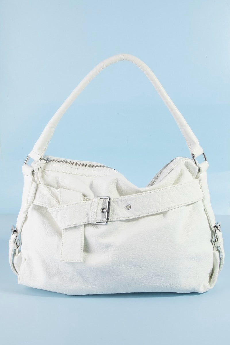 Fame Buckle Strap Detail Leather Handbag White one size | Dirt Rich Elegance | Apparel, Accessories, Home Goods & Personal Care