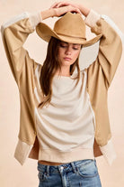 BiBi French Terry Color Block Top With Open Seam Detail | Dirt Rich Elegance | Apparel, Accessories, Home Goods & Personal Care