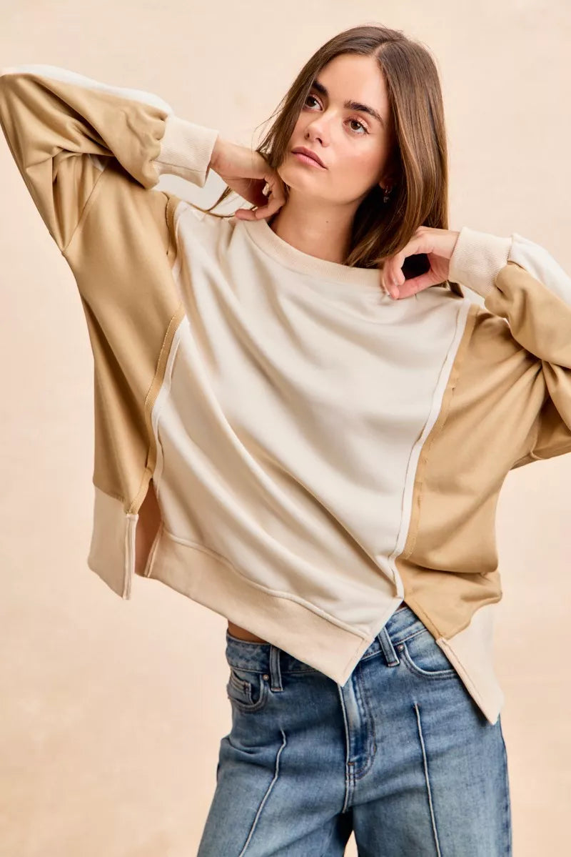 BiBi French Terry Color Block Top With Open Seam Detail | Dirt Rich Elegance | Apparel, Accessories, Home Goods & Personal Care