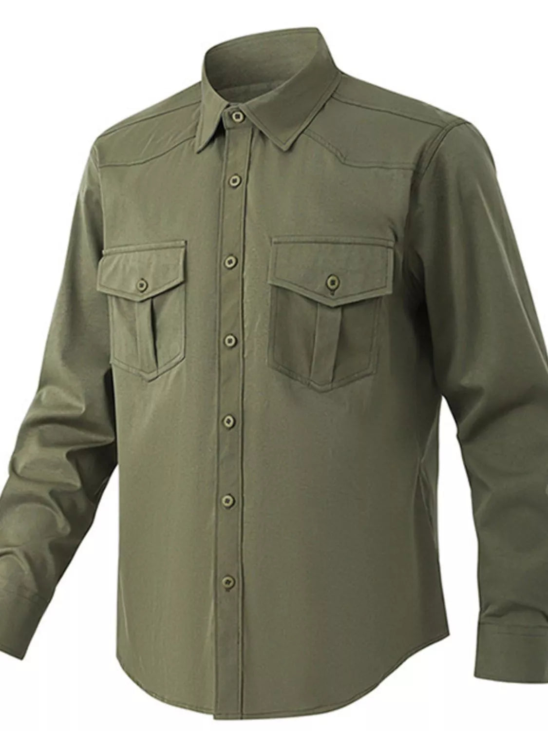Men's Solid Color Long Sleeve Button-Up Shirt Military Green | Dirt Rich Elegance | Apparel, Accessories, Home Goods & Personal Care