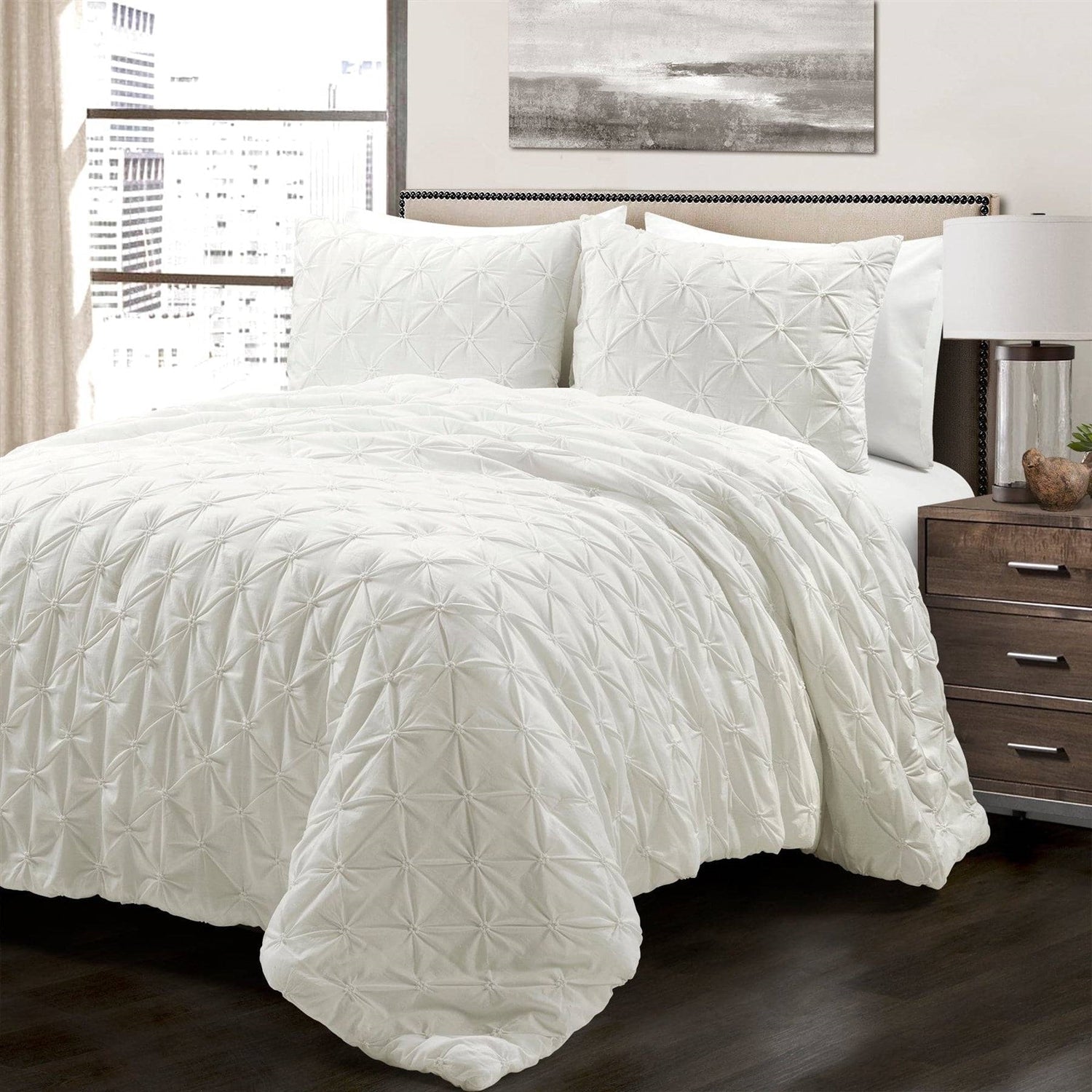 King Size Soft Pleated Cotton 3 Piece Comforter Set White | Dirt Rich Elegance | Apparel, Accessories, Home Goods & Personal Care