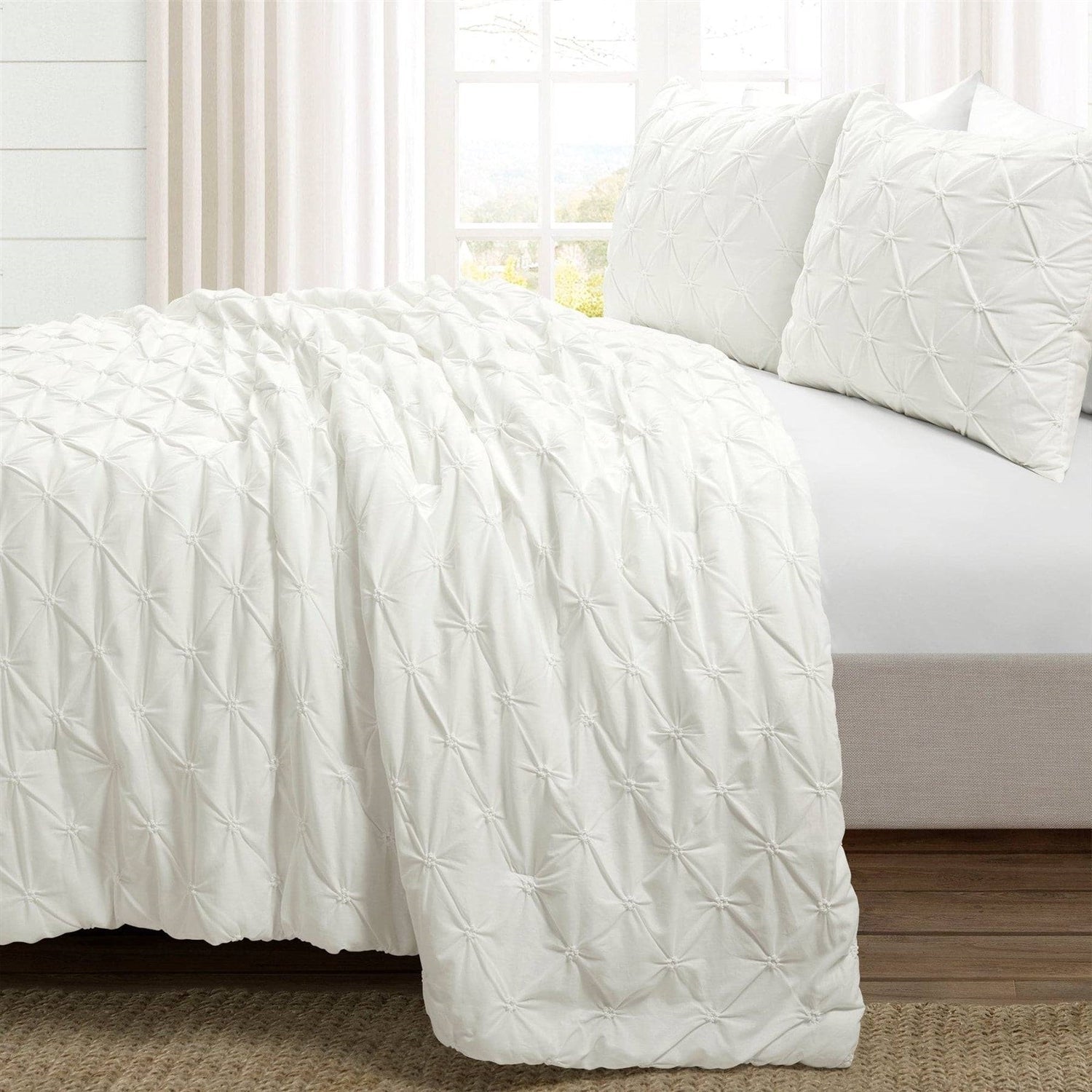 King Size Soft Pleated Cotton 3 Piece Comforter Set White | Dirt Rich Elegance | Apparel, Accessories, Home Goods & Personal Care