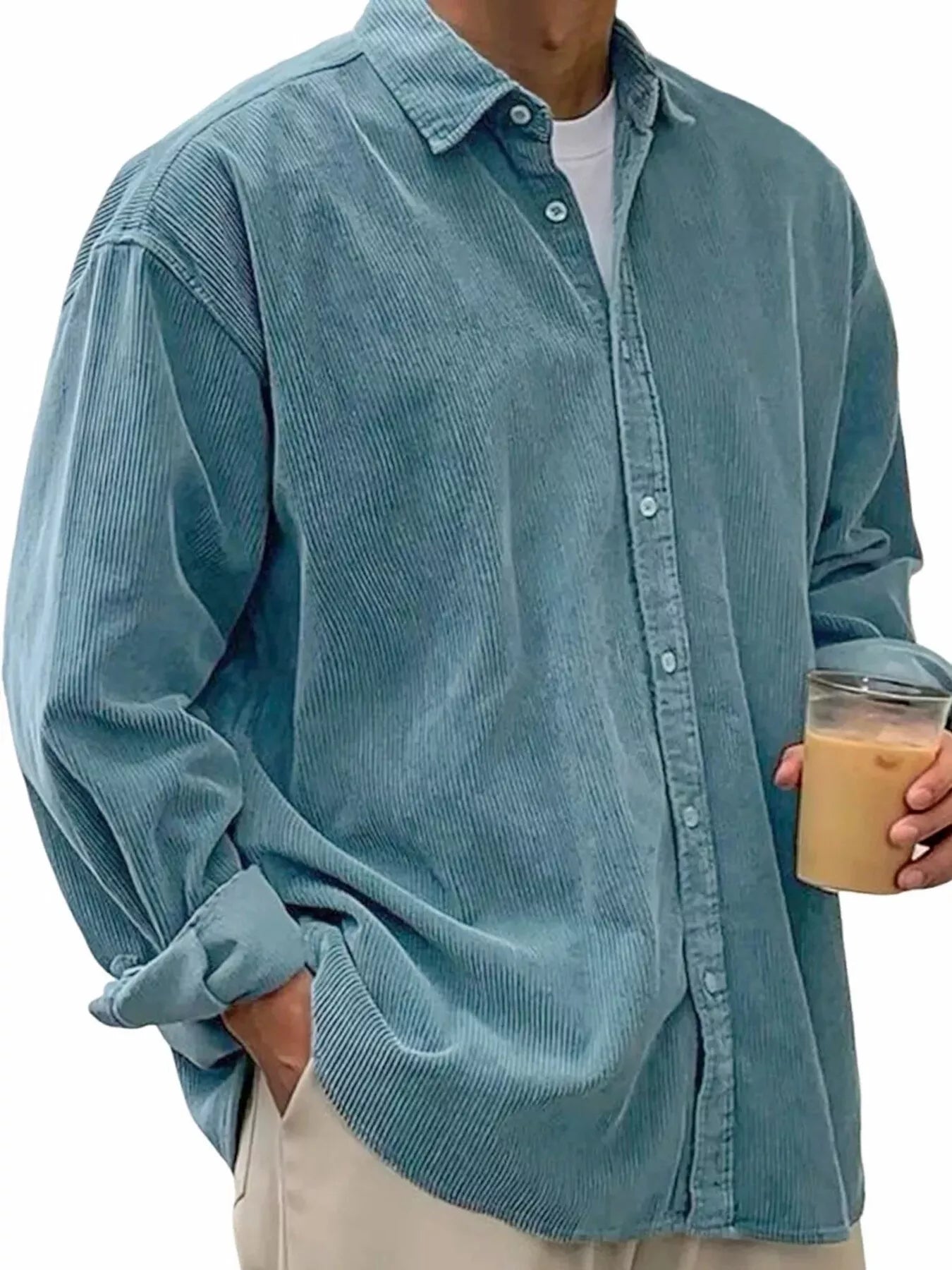 Men's Full Size Vintage Corduroy Long Sleeve Shirt Blue | Dirt Rich Elegance | Apparel, Accessories, Home Goods & Personal Care