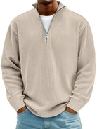 Men's Full Size Corduroy Quarter Zip Pullover Sweatshirt Beige | Dirt Rich Elegance | Apparel, Accessories, Home Goods & Personal Care