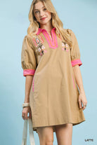 Umgee Embroidered Contrast Trim Tunic Dress LATTE | Dirt Rich Elegance | Apparel, Accessories, Home Goods & Personal Care