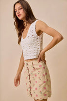 SO ME Floral Rose Print Cotton Twill Scallop Mini Skirt | Dirt Rich Elegance | Apparel, Accessories, Home Goods & Personal Care
