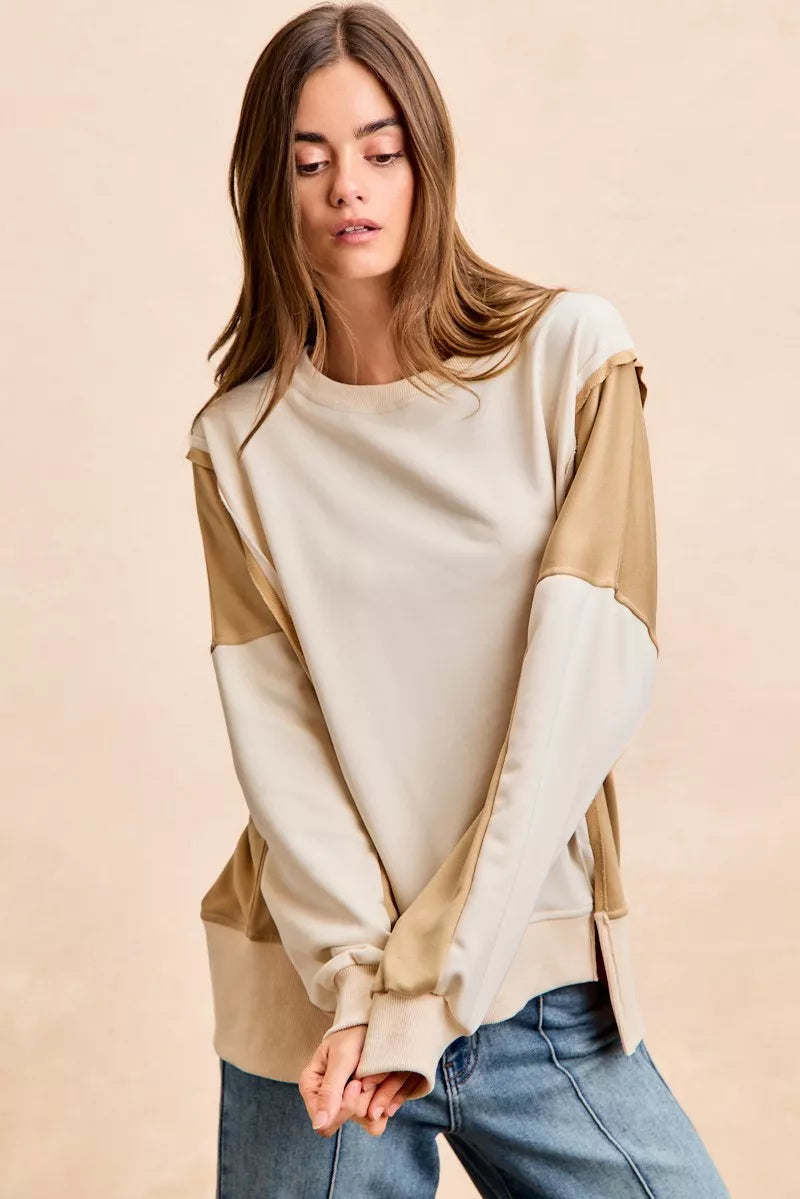 BiBi French Terry Color Block Top With Open Seam Detail | Dirt Rich Elegance | Apparel, Accessories, Home Goods & Personal Care