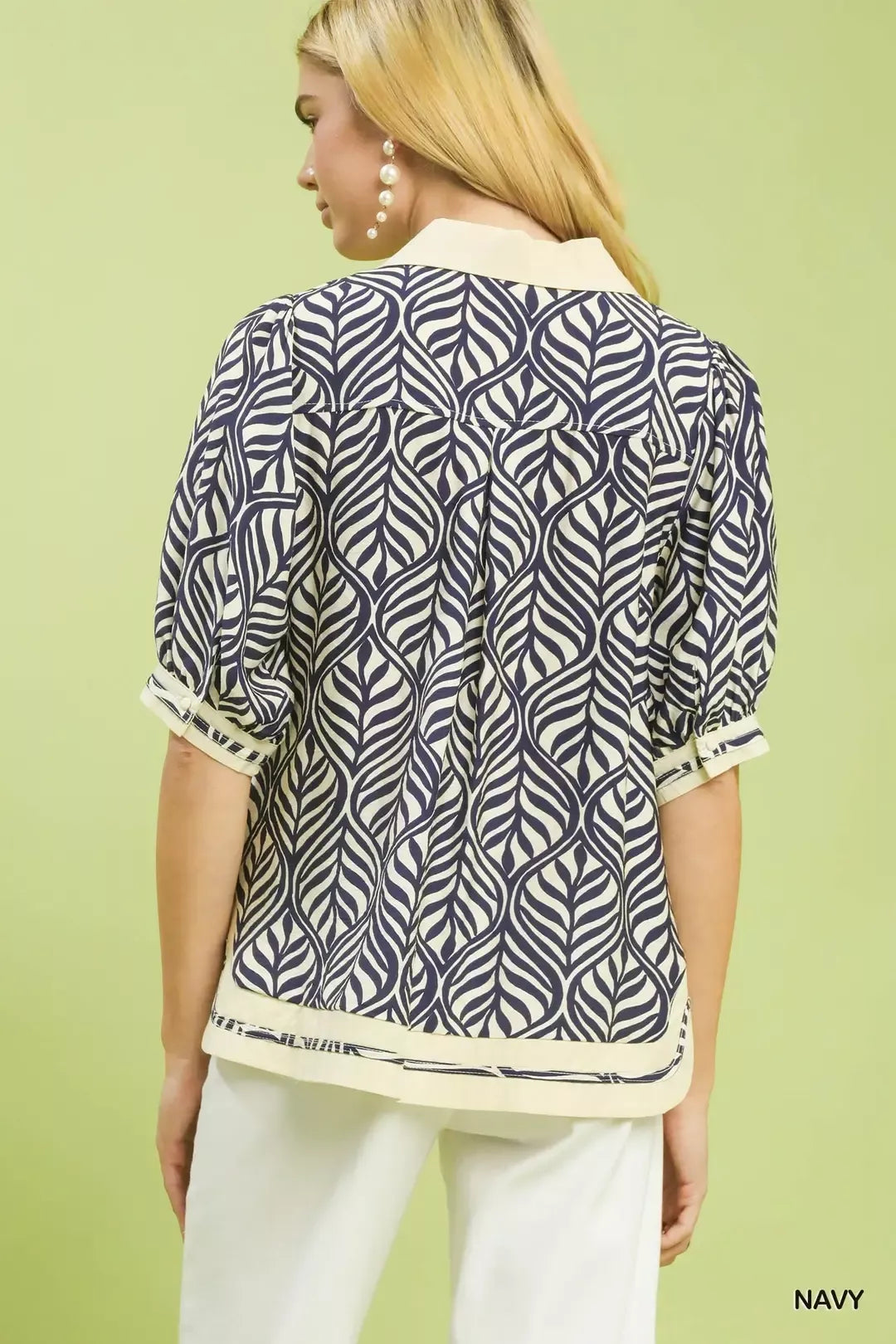 Umgee Geometric Leaf Print Popover Top | Dirt Rich Elegance | Apparel, Accessories, Home Goods & Personal Care
