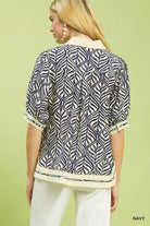 Umgee Geometric Leaf Print Popover Top | Dirt Rich Elegance | Apparel, Accessories, Home Goods & Personal Care