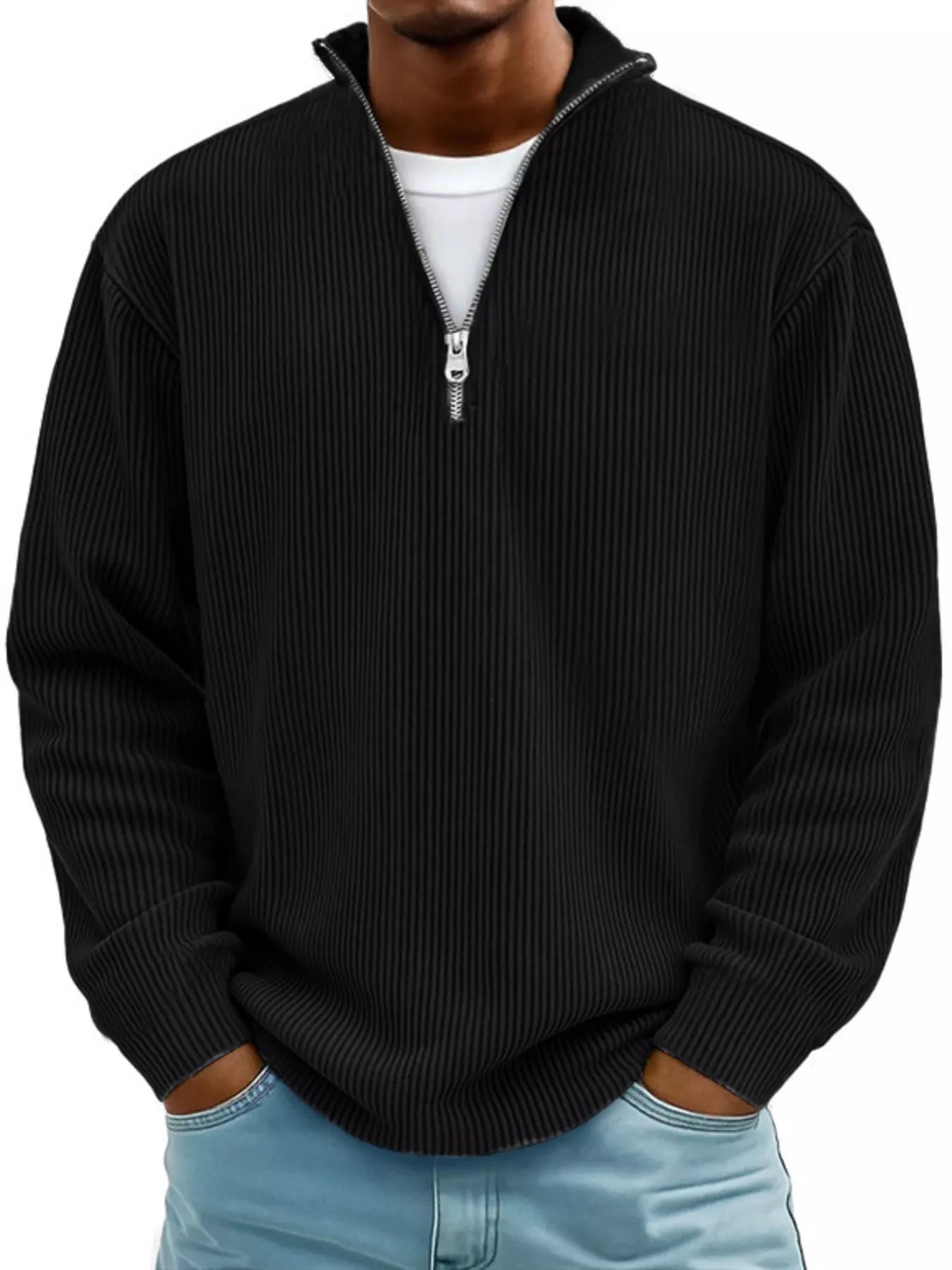 Men's Full Size Corduroy Quarter Zip Pullover Sweatshirt Black | Dirt Rich Elegance | Apparel, Accessories, Home Goods & Personal Care
