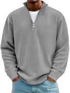 Men's Full Size Corduroy Quarter Zip Pullover Sweatshirt Gray | Dirt Rich Elegance | Apparel, Accessories, Home Goods & Personal Care