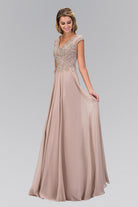 V-Neck Chiffon Floor Length Dress with Jewel Embellished Bodice Tan | Dirt Rich Elegance | Apparel, Accessories, Home Goods & Personal Care