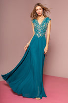 V-Neck Chiffon Floor Length Dress with Jewel Embellished Bodice Teal | Dirt Rich Elegance | Apparel, Accessories, Home Goods & Personal Care