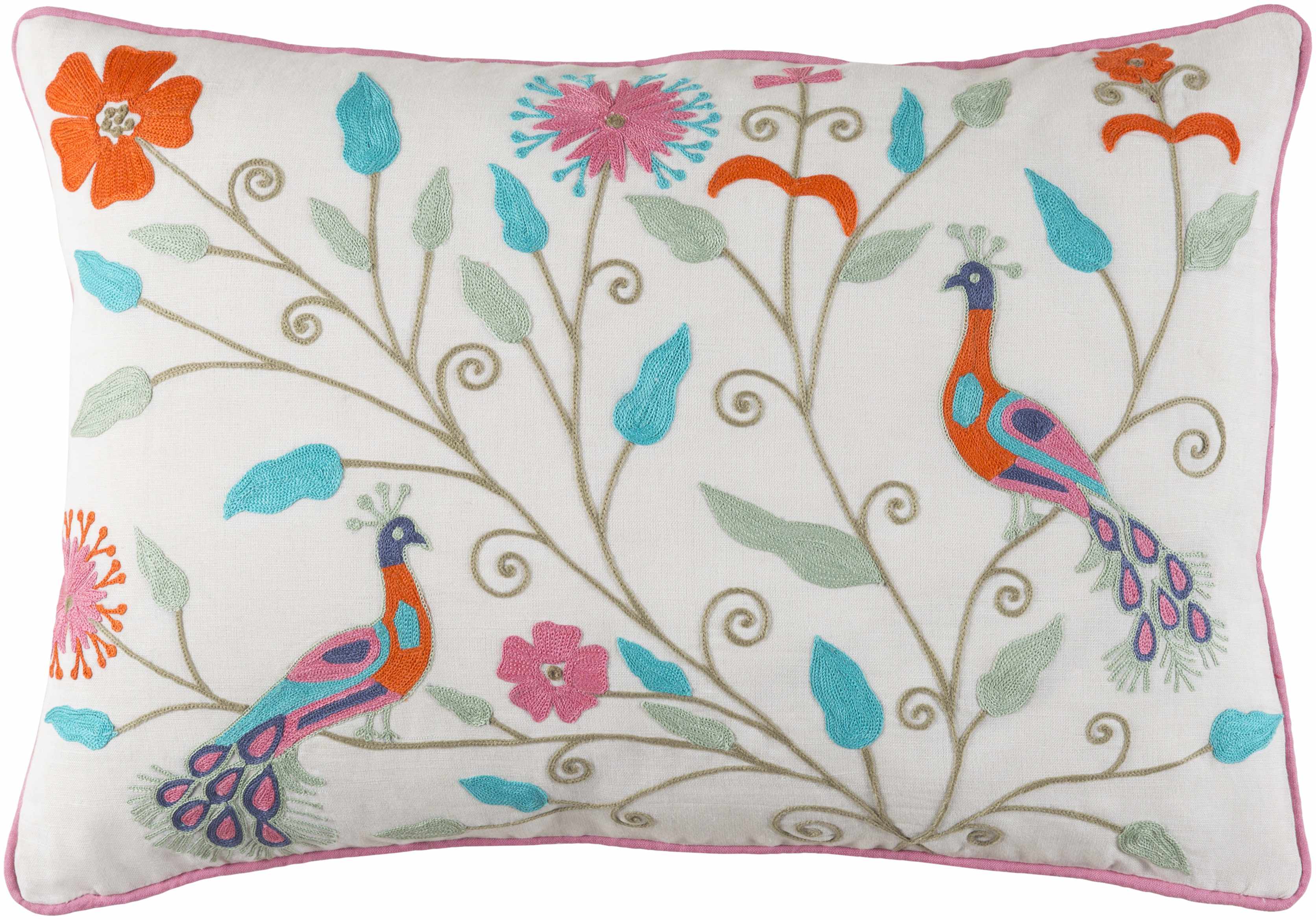 Peterhead Peacock Embroidery Floral Accent Pillow - Clearance 13" x 19" Lumbar Pillow Cover | Dirt Rich Elegance | Apparel, Accessories, Home Goods & Personal Care