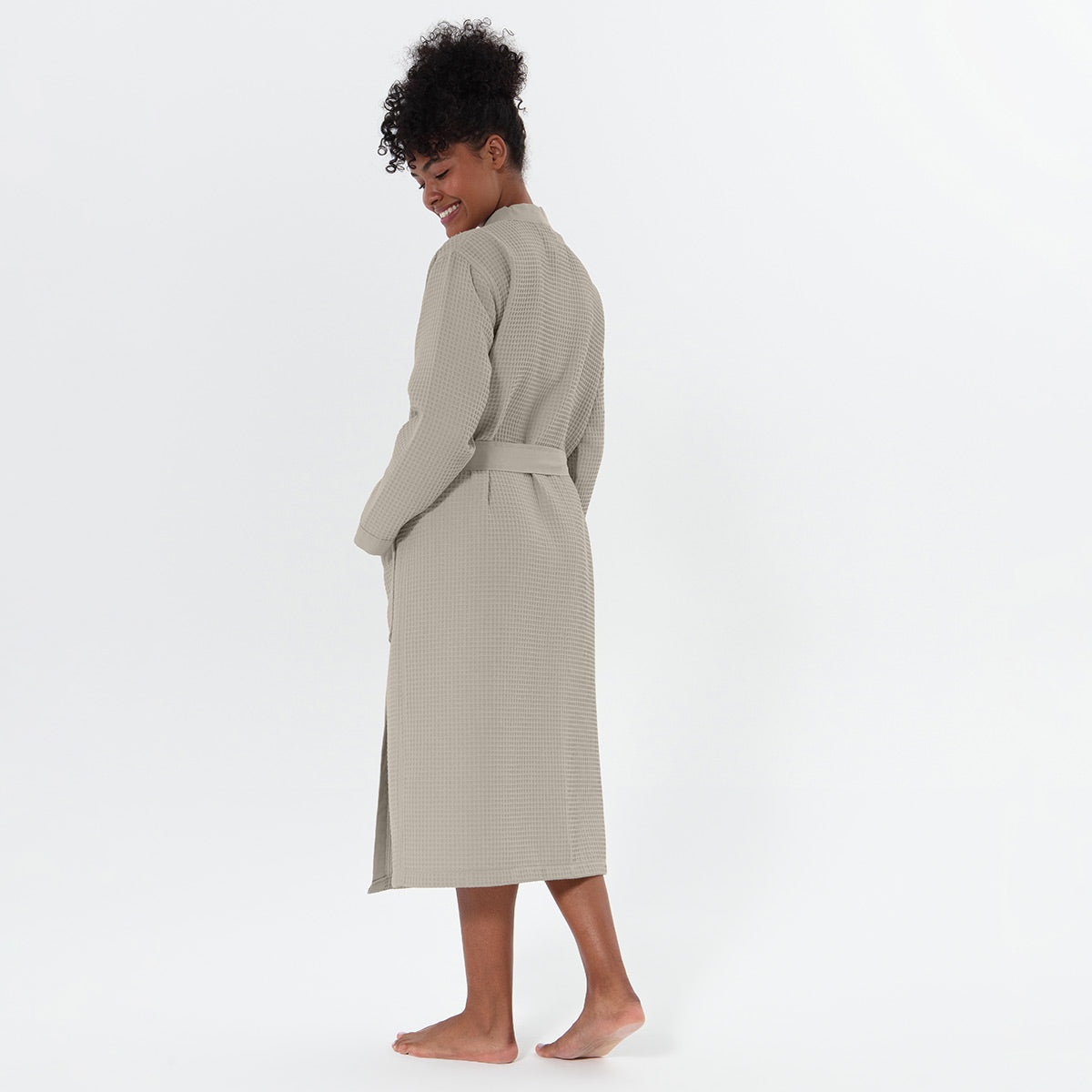 Women’s Lightweight Kimono Waffle Spa Robe Stone Beige | Dirt Rich Elegance | Apparel, Accessories, Home Goods & Personal Care
